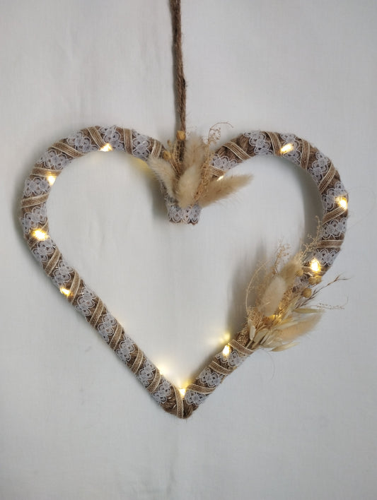 Suspension Cœur et Fleurs séchées avec LED