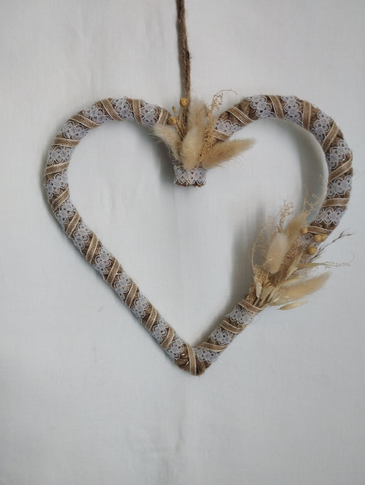 Suspension Cœur et Fleurs séchées avec LED